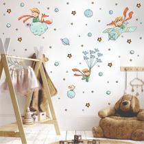 adesivo de parede mundo pequeno príncipe aviador lua avião decoração aquarela