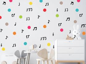 Adesivo de Parede Musica Notas Musicais Bolinhas Coloridas