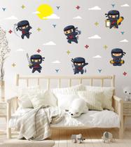 Adesivo de Parede Ninjas Cute Arte Marcial Sol Nuvem Adesivo de Parede Ninjas Cute Arte Marcial Sol Nuvem