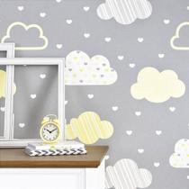 Adesivo de Parede Nuvem e Coração Amarelo e Cinza - Decoração Infantil Adesivo de Parede Nuvem e Coração Amarelo e Cinza - Decoração Infantil