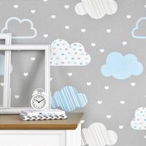 Adesivo de Parede Nuvem e Coração Azul e Branco - Decoração Infantil