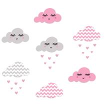 Adesivo de Parede Nuvens Chevron Rosa Chuva de Amor Adesivo de Parede Nuvens Chevron Rosa Chuva de Amor