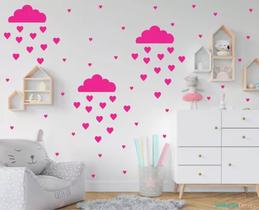 Adesivo De Parede Nuvens Corações Amor Pink