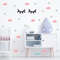 Adesivo De Parede Nuvens E Estrelas Quarto De Meninas Cílios
