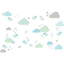 Adesivo de Parede Nuvens e Pássaros em Azul