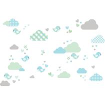 Adesivo de Parede Nuvens e Pássaros em Azul