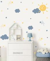 Adesivo de parede nuvens meninos azul sol estrelas