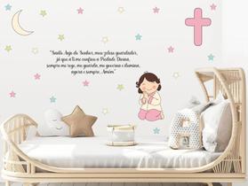 Adesivo De Parede Oração Santo Anjo Estrelas Decoração Fofa Menina Reflexão