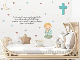 Adesivo De Parede Oração Santo Anjo Estrelas Decoração Fofa Menino Reflexão