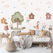 adesivo de parede os três porquinhos lobo mau aquarela boho decoração quarto infantil adesivo de parede os três porquinhos lobo mau aquarela boho decoração quarto infantil