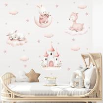 adesivo de parede ovelha cervo coelho castelo aquarela rosa cute baby decoração meninas nuvens adesivo de parede ovelha cervo coelho castelo aquarela rosa cute baby decoração meninas nuvens