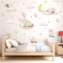 adesivo de parede ovelhas carneirinhos cute baby boho bexigas nuvens lua decoração infantil
