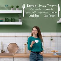 Adesivo de Parede Palavras Cozinha Comer Dar Risada Garfo Faca Horizontal