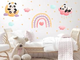 adesivo de parede panda aquarela arco íris nuvens lua cute adesivo de parede panda aquarela arco íris nuvens lua cute