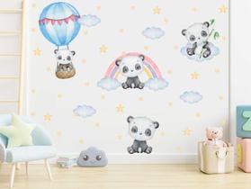 Adesivo de Parede Panda Arco Íris Balão Aquarela Estrelas