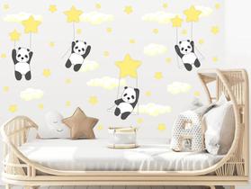 Adesivo de Parede Panda Balanço Estrelas Amarelo