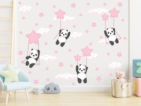adesivo de parede panda balanço estrelas rosa bebê