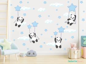 Adesivo De Parede Panda Balanço Estrelas Rosa Bebê
