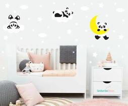 Adesivo De Parede Panda Nas Nuvens Lua Estrelas Decoração Adesivo De Parede Panda Nas Nuvens Lua Estrelas Decoração