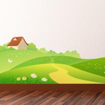 Adesivo de Parede para Quarto de Menina Campos e Flores 2m Adesivo de Parede para Quarto de Menina Campos e Flores 2m