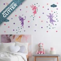 Adesivo de Parede para Quarto de Menina Fadas com Glitter Adesivo de Parede para Quarto de Menina Fadas com Glitter
