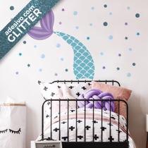 Adesivo de Parede para Quarto de Menina Sereia com Glitter Adesivo de Parede para Quarto de Menina Sereia com Glitter
