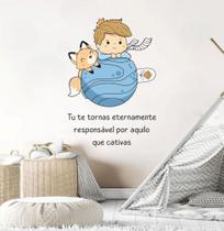 adesivo de parede pequeno príncipe na lua raposa e frase decoração quarto de meninos