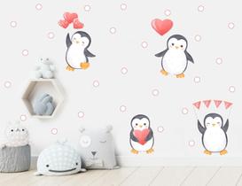 adesivo de parede pinguins balões coração - Senhorita Decor