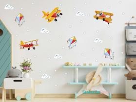adesivo de parede pipas aviões nuvens e estrelas