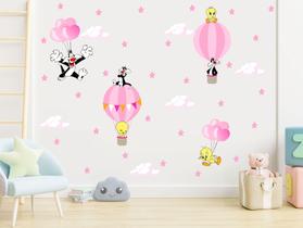 adesivo de parede piu piu e frajola com balões e bexigas