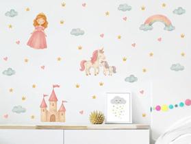 Adesivo De Parede Princesa Aquarela Cute Quarto Decoração Unicórnio Estrelas Castelo Conto De Fadas Adesivo De Parede Princesa Aquarela Cute Quarto Decoração Unicórnio Estrelas Castelo Conto De Fadas