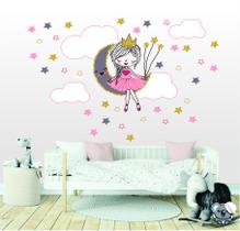 Adesivo de Parede Princesa na Lua Estrelas Retrô