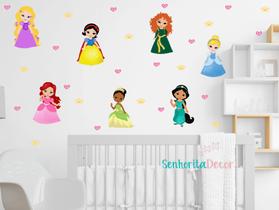 adesivo de parede princesas cute baby coroas e corações