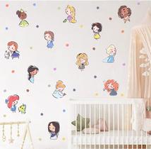 Adesivo de Parede Princesas Cute Baby e Bolinhas Aquarela Petit Decoração Meninas