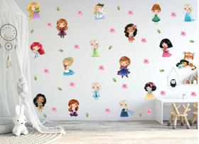 Adesivo de Parede Princesas Cute e Pets Aquarela Adesivo de Parede Princesas Cute e Pets Aquarela