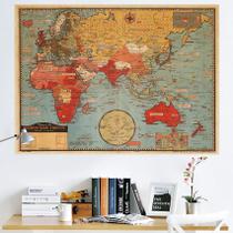 Adesivo de parede PVC removível retro mapa do mundo multicolor