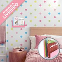 Adesivo de Parede Quarto Bolinhas Candy Colors e Livreiro Adesivo de Parede Quarto Bolinhas Candy Colors e Livreiro