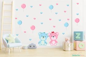 adesivo de parede quarto de irmãos gêmeos bebê ursos balão