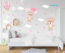 adesivo de parede quarto de meninas ursinha balões coração