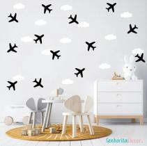 Adesivo De Parede Quarto De Meninos Mini Aviões E Nuvens