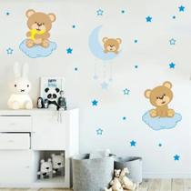 Adesivo De Parede Quarto De Meninos Urso Luar Nuvem - pinkie