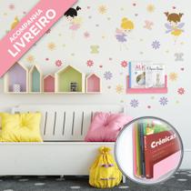 Adesivo de Parede Quarto Infantil Fadas e Livreiro Rosa