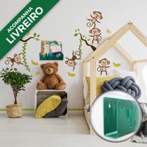 Adesivo de Parede Quarto Infantil Macacos com Livreiro Grama