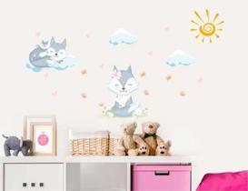 Adesivo De Parede Quarto Infantil Raposa Cinza Nuvens