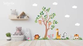 Adesivo De Parede Quarto Infantil Safari Animais Floresta - pinkie