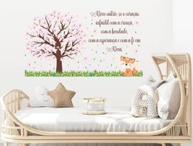 adesivo de parede raposa arvore flores e frase decoração bebê