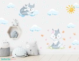 adesivo de parede raposa cinza cute baby infantil