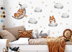 adesivo de parede raposas aquarela lua nuvens e estrelas adesivo de parede raposas aquarela lua nuvens e estrelas