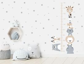 Adesivo de Parede Régua de Crescimento Animais Nórdicos Tons Pastéis