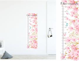 Adesivo de Parede Régua de Crescimento Florais Rosa